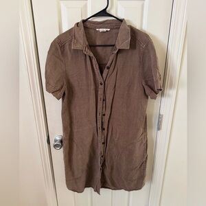Lucky Brand Shirt Dress Brown Short Sleeve Button Front Casual Dress Size XL